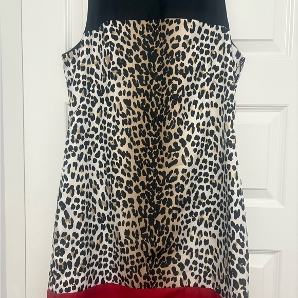 Leopard Print Sleeveless Dress with Red Hem by White House Black Market Size 12 - Picture 4 of 7